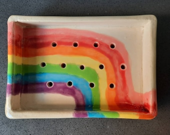 housewarming gift Handmade ceramic soapdish handmade gift bathroom accessories rainbow earthenware handmade soap holder