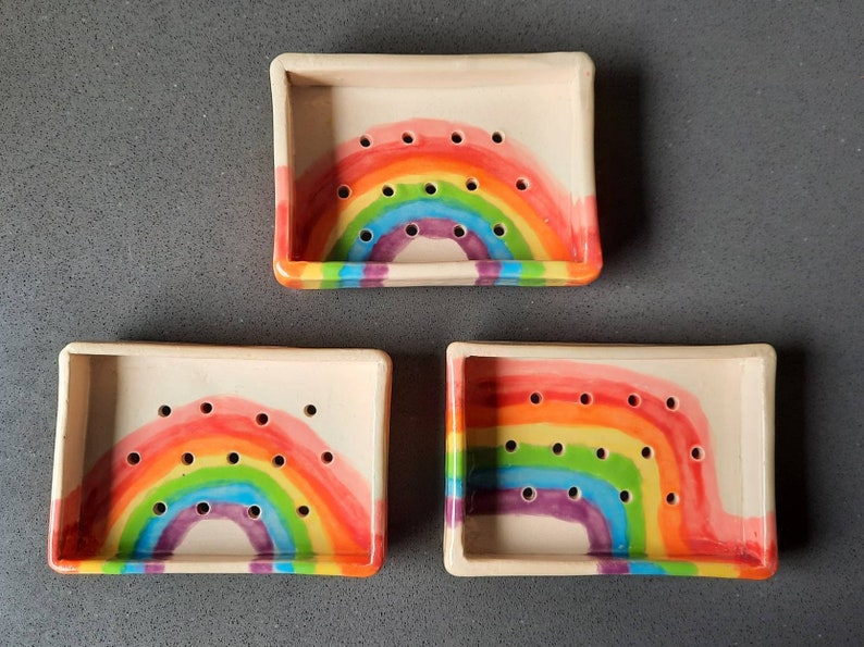 housewarming gift Handmade ceramic soapdish handmade gift bathroom accessories rainbow earthenware handmade soap holder