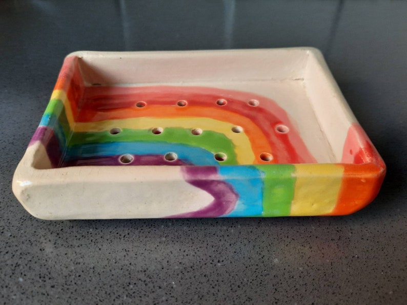 housewarming gift Handmade ceramic soapdish handmade gift bathroom accessories rainbow earthenware handmade soap holder
