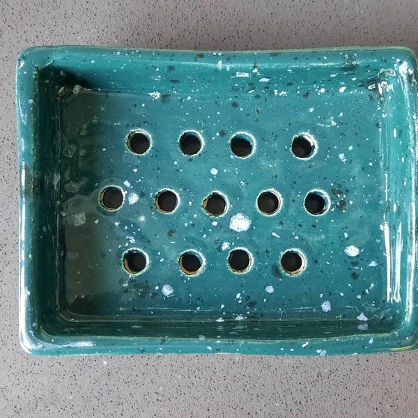 Handmade ceramic soapdish, speckled blue earthenware, bathroom accessories, handmade soap holder, handmade gift, housewarming gift