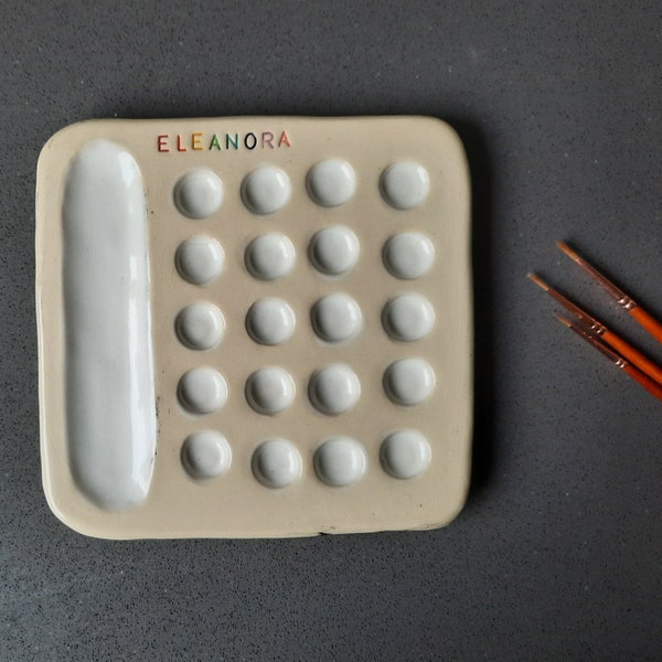 Handmade ceramic paint palette and paint brush holder