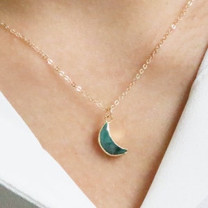 Tiny emerald Necklace Emerald Necklace Gold Tiny Gemstone Necklace May birthstone Tiny Emerald moon jewelry Gemstone Necklace image 5