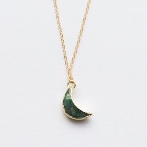 Tiny emerald Necklace • Emerald Necklace Gold •  Tiny Gemstone Necklace  • May birthstone • Tiny Emerald moon jewelry • Gemstone Necklace