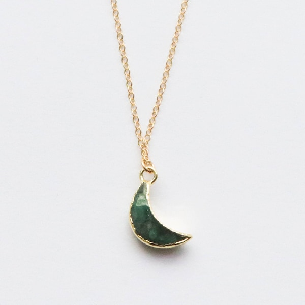 Emerald Moon Necklace | May Birthstone Necklace | Dainty Gemstone Pendant | Gift for Her
