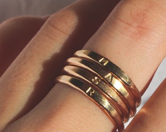 14k Gold Filled Initial Ring, Personalized Custom Letter Ring, Dainty Stackable Band, Christmas Gift for Her