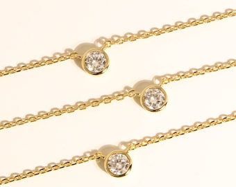 Solitaire gold necklace | Dainty diamond 14k gold necklace | CZ necklace with pendant | Minimalist diamond necklace