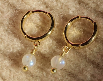Moonstone Hoop Earrings, Sterling Silver Dainty Gemstone Jewelry, June Birthstone, Christmas Gift for Her