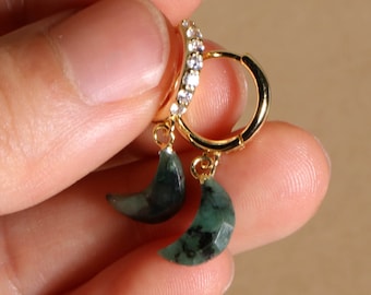 Emerald earrings / Moon earrings / Crescent earrings / Gemstone earrings / May birthstone earrings / Birthday gift for her /