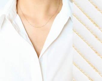 Dainty 14K Gold Filled Chain Necklace, Sterling Silver, Minimalist Layering Chain
