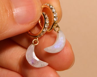 Moonstone earrings / Gold gemstone pendants/ June birthstone jewelry / Moonstone jewelry / Moon earrings /Crescent earrings/Crystal earrings