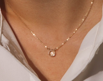 Clear Quartz Necklace, April Birthstone Jewelry, Dainty Crystal Pendant, 14k Gold Filled, Christmas Gift for Her