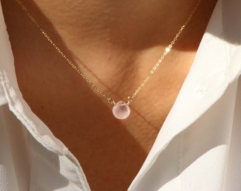 Rose quartz necklace / Genuine rose quartz jewelry / Crystal necklace / Dainty gemstone necklace / Birthstone necklace/Valentine's day gift