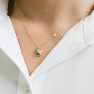Tiny emerald Necklace Emerald Necklace Gold Tiny Gemstone Necklace May birthstone Tiny Emerald moon jewelry Gemstone Necklace image 3