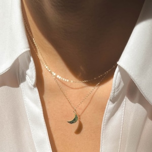 Tiny emerald Necklace Emerald Necklace Gold Tiny Gemstone Necklace May birthstone Tiny Emerald moon jewelry Gemstone Necklace image 4