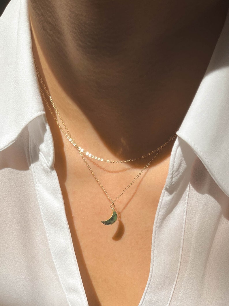 Tiny emerald Necklace Emerald Necklace Gold Tiny Gemstone Necklace May birthstone Tiny Emerald moon jewelry Gemstone Necklace image 4