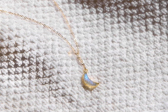 Moonstone Moon Necklace | June Birthstone Gift | Dainty Crescent Pendant | Gift for Her