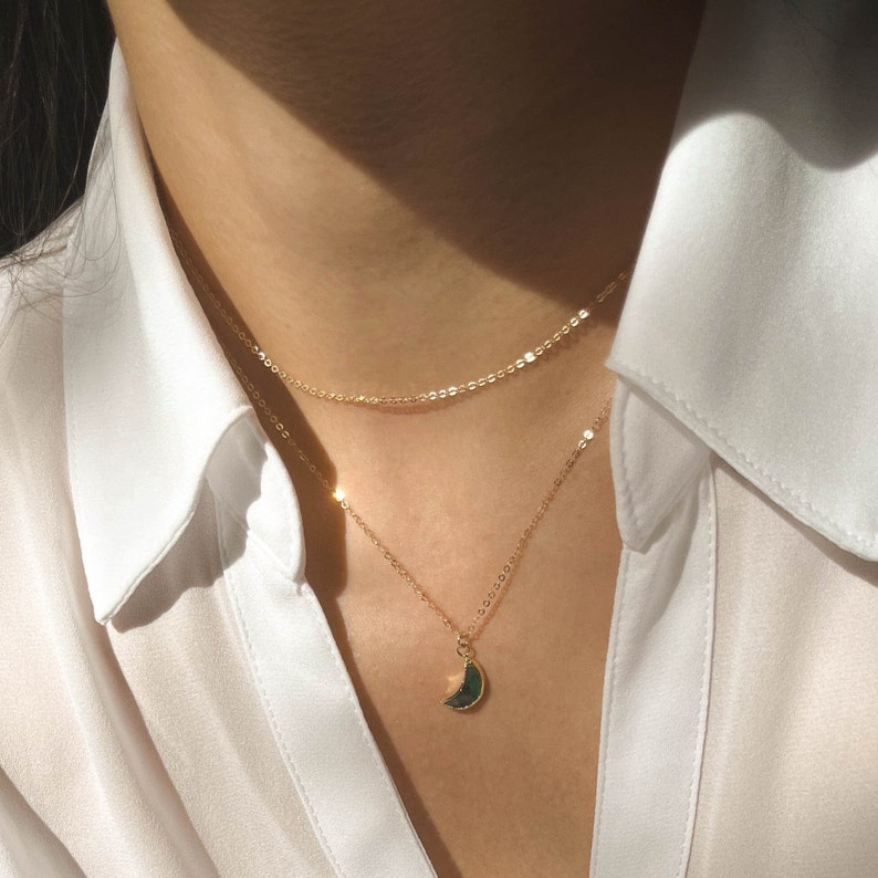 Tiny emerald Necklace Emerald Necklace Gold Tiny Gemstone Necklace May birthstone Tiny Emerald moon jewelry Gemstone Necklace image 2