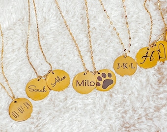 Personalized Name Disc Necklace, Engraved Stainless Steel, Custom Initial Pendant, Christmas Gift for Her
