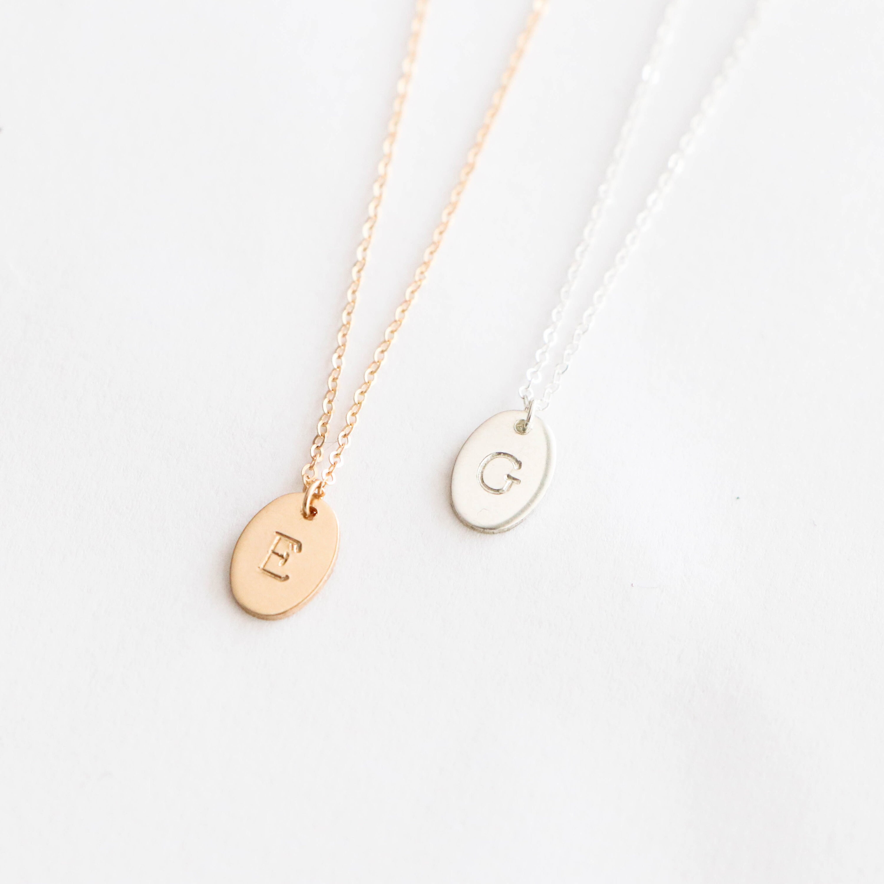 Oval Necklace Simple Oval Initial Necklace Dainty Custom Etsy