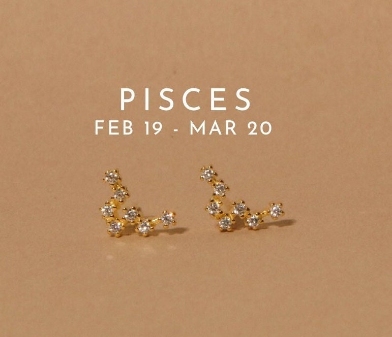 Pisces Pisces Earrings 1pair Constellation Earrings Celestial Earrings Astrology 925 Sterling Silver Minimalist Gold Stud Etsy