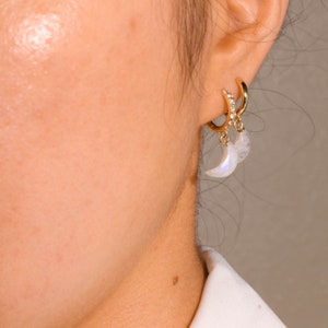 Moonstone earrings / Gold gemstone pendants/ June birthstone jewelry / Moonstone jewelry / Moon earrings /Crescent earrings/Crystal earrings image 5