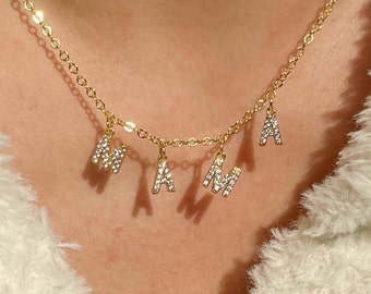 Mama Necklace, Dainty CZ Initial Pendant, 18k Gold Plated, Christmas Gift for Mom, Mother Necklace