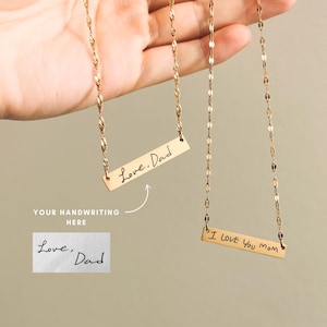 Actual Handwriting Bar Necklace / Custom Handwriting Necklace / Personalized Bar Necklace / Engraved Bar Necklace / Handwriting Jewelry