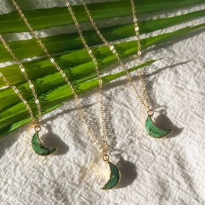 Tiny emerald Necklace Emerald Necklace Gold Tiny Gemstone Necklace May birthstone Tiny Emerald moon jewelry Gemstone Necklace image 6