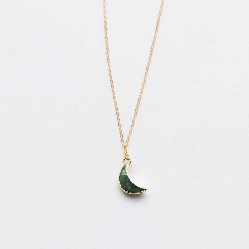 Tiny emerald Necklace • Emerald Necklace Gold •  Tiny Gemstone Necklace  • May birthstone • Tiny Emerald moon jewelry • Gemstone Necklace 