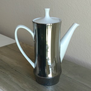 Gorgeous Vintage Metallic Silver & White Teapot - Ucagco Ceramics Japan 1940s/1950s - 4 Cup, 9.5&quot; Tall - Made in USA, Excellent Condition
