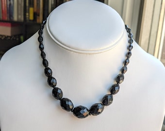 Vintage Black Beaded Choker - 14.5" - Good Condition - Free U.S. Shipping