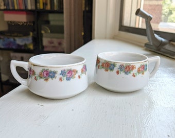 Vintage Set of 2 Small Floral Ceramic Tea Cups - Tea Party Chic - Free U.S. Shipping