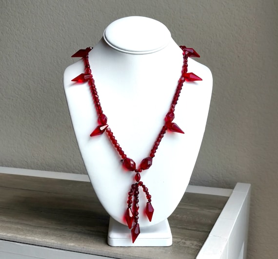 Unique 30" Red Glass Beaded Necklace  - Beautiful… - image 1