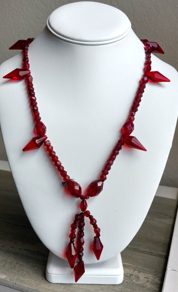Unique 30" Red Glass Beaded Necklace  - Beautiful… - image 4