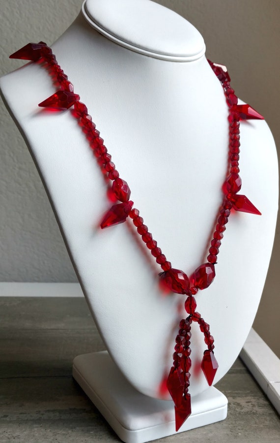 Unique 30" Red Glass Beaded Necklace  - Beautiful… - image 3