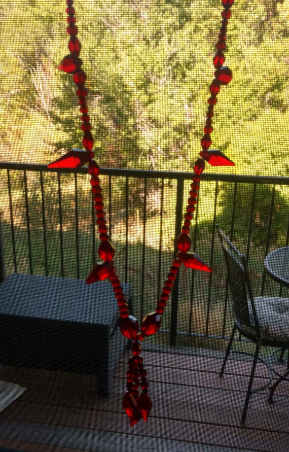 Unique 30" Red Glass Beaded Necklace  - Beautiful… - image 9