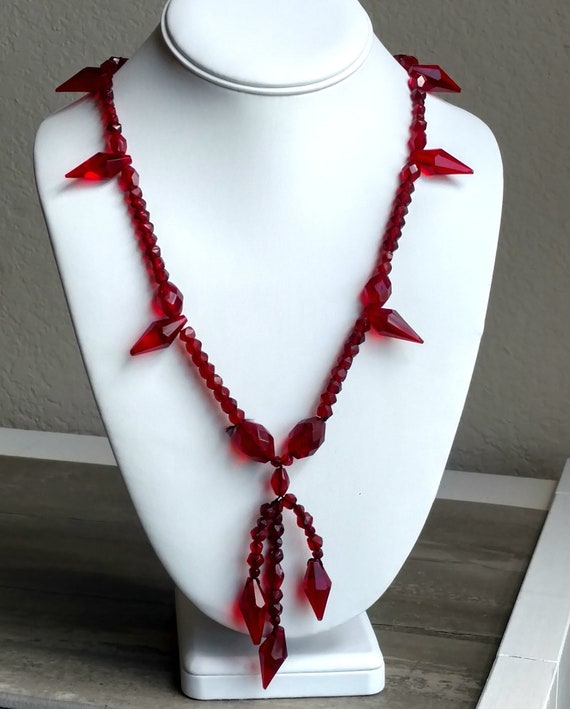 Unique 30" Red Glass Beaded Necklace  - Beautiful… - image 2