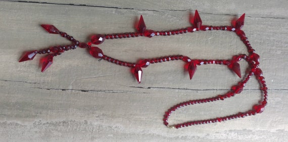 Unique 30" Red Glass Beaded Necklace  - Beautiful… - image 6