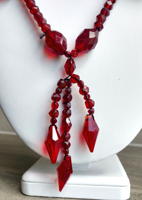 Unique 30" Red Glass Beaded Necklace  - Beautiful… - image 5