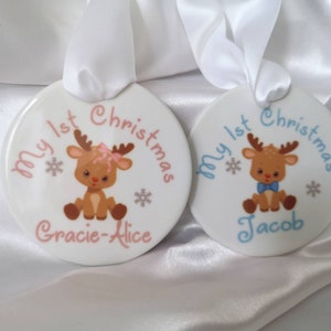 Personalised double sided ceramic my 1st Christmas bauble, Baby first christmas, Christmas in July, First Bauble