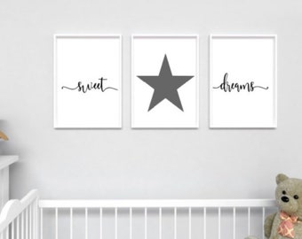 Sweet Dreams Nursery Prints: Star Wall Art, Set of 3
