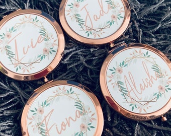 Personalised floral compact mirror mothers day gift bridesmaid gift wedding gift rose gold, gold