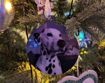 Personalised double sided christmas photo bauble glitter monochrome / colour, family pet portrait  tree decoration ornament, stocking filler