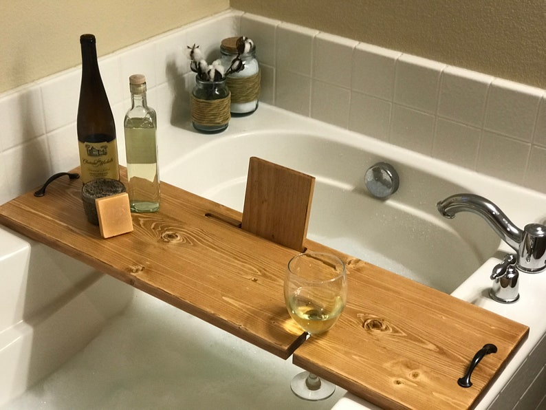 Bath Tub Tray With Media Stand And Wineglass Holder