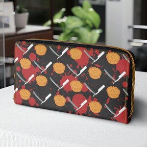 Cartera Broadway con patrón de afeitar de pastel de carne inspirado en Sweeney Todd