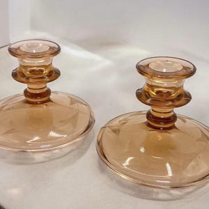 Vintage Pink Depression Glass Etched Base Candle Holders Set of Two