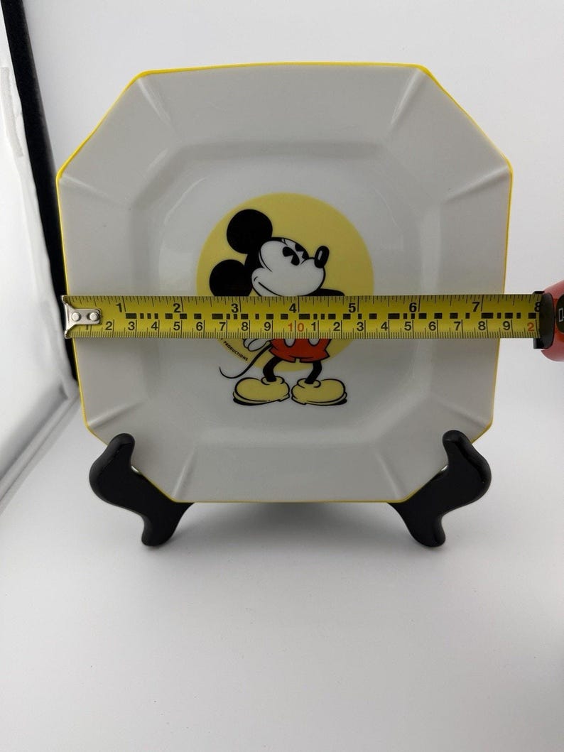Walt Disney 1970's Japan Made Mickey Mouse Plate and Mug Set Ceramic Yellow Rim image 9