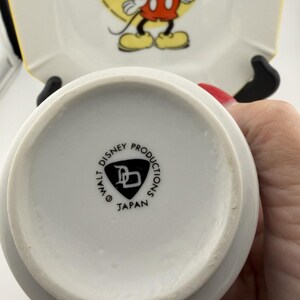 Walt Disney 1970's Japan Made Mickey Mouse Plate and Mug Set Ceramic Yellow Rim image 7