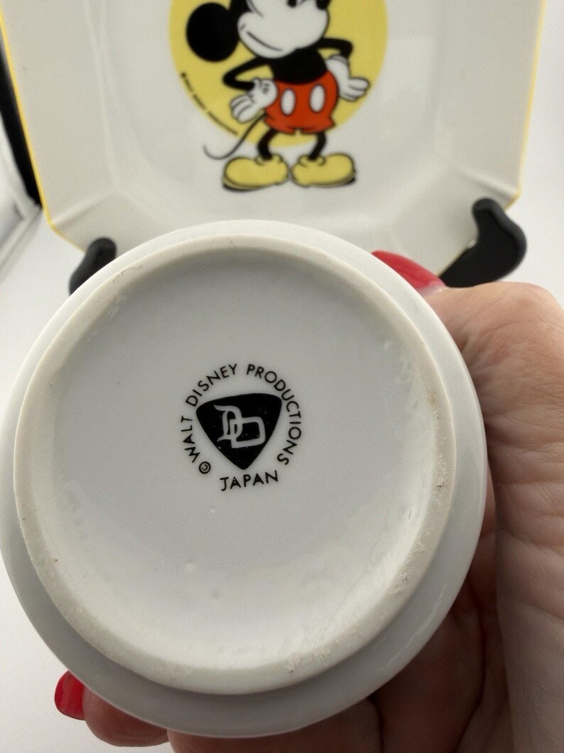 Walt Disney 1970's Japan Made Mickey Mouse Plate and Mug Set Ceramic Yellow Rim image 7
