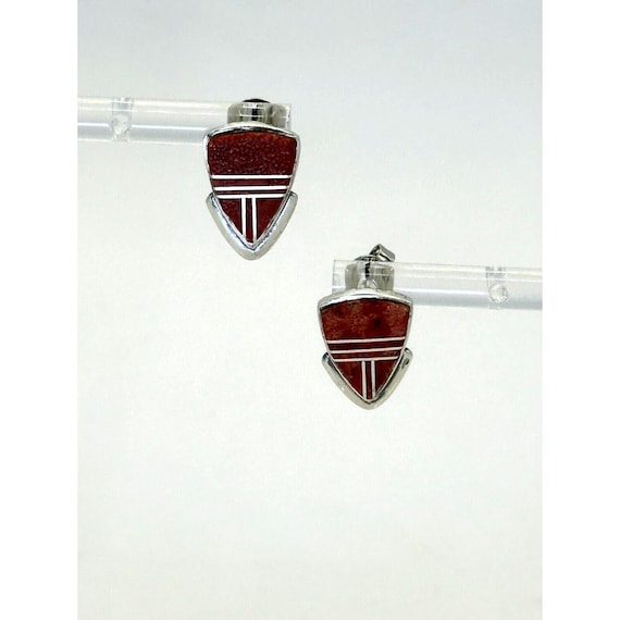 Sterling Native Amer Arrowhead Shaped Earrings Sp… - image 2